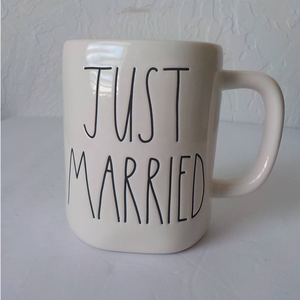 Rae Dunn JUST MARRIED White Mug Black Letters by Magenta Artisan Collection